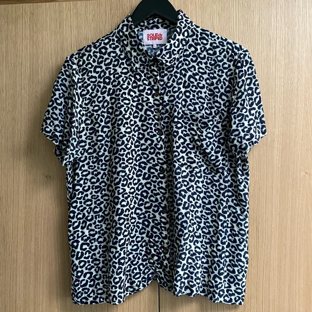 Solid And Striped Navy Leopard Print Button Down,… - image 3